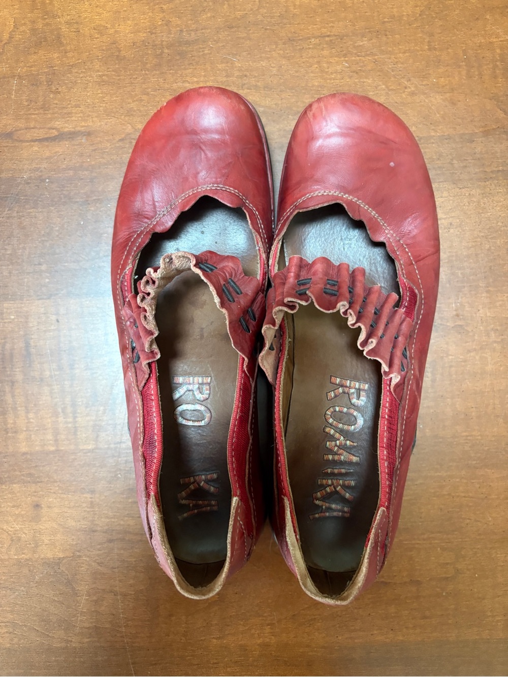 Romika Red Leather Elastic-Top Slip-On Loafers